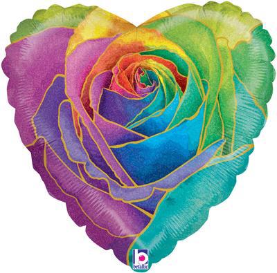Rainbow Rose Heart - Balloon in a box.