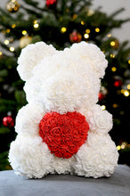 white rose teddy bear red heart , bear made of roses